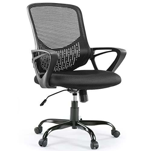 AFO Home Office Chair Mid Ergonomic Lumbar Support Armrests Mesh Back - Black New
