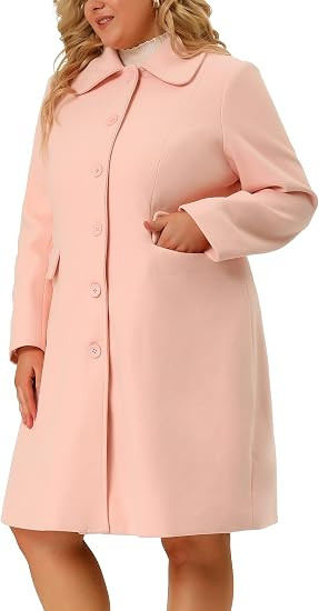 AGNES ORINDA PLUS SIZE PETER PAN COLLAR SINGLE BREASTED TRENCH SIZE: 2X - PINK