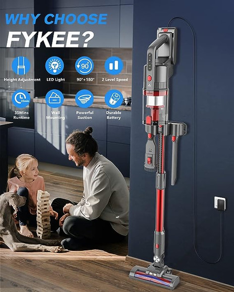 Fykee Cordless Vacuum Cleaner 80,000 PRM Vacuum Cleaner Large Capacity P11 - Red