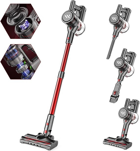 ZokerLife Stick Cordless Vacuum Cleaner 2200mAh 35min runtime Lightweight - RED