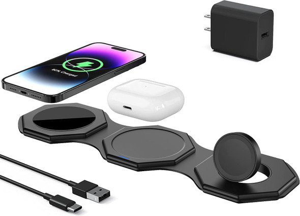 IMPUVERS 3 in 1 Magnetic Foldable Wireless Charging Station - Black
