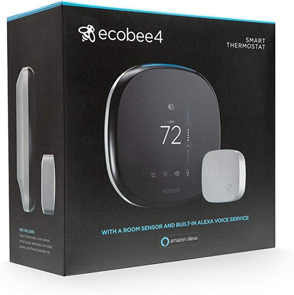 Ecobee ecobee4 Smart Thermostat with Built-in Alexa, Room Sensor Included White