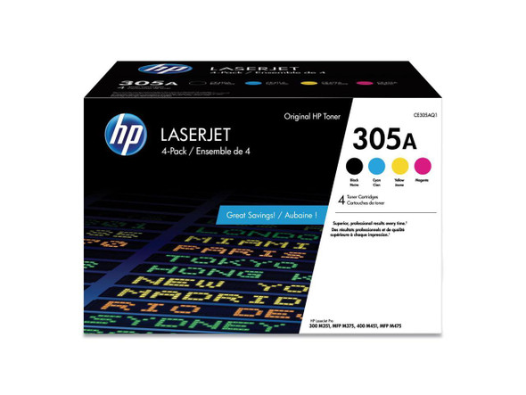 HP 305A 4-pack Black/Cyan/Magenta/Yellow Original LaserJet Toner Cartridges,