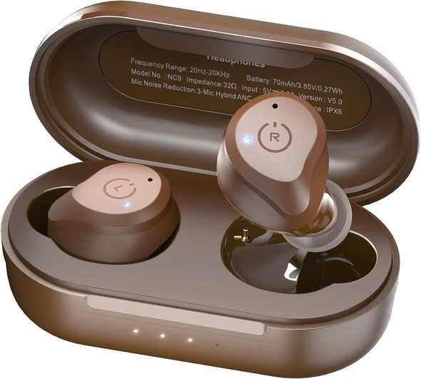 TOZO Hybrid Active Noise Cancelling Wireless Earbuds NC9 - Dark Brown