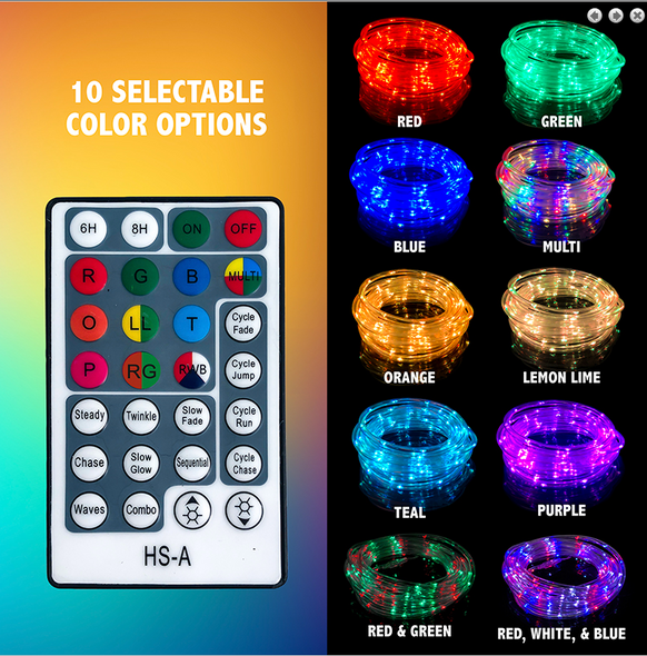 Flipo Indoor/Outdoor 100 LED Color Changing Rope Lights W/ Remote LAG-100RGB-D New