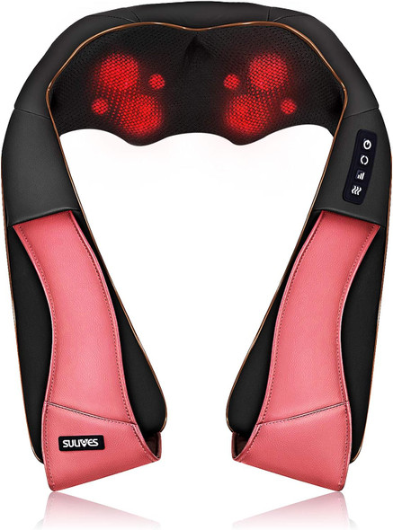 SULIVES Shiatsu Neck and Shoulder Massager with Heat Deep Kneading Massage - Red