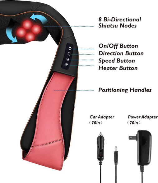 SULIVES Shiatsu Neck and Shoulder Massager with Heat Deep Kneading Massage - Red