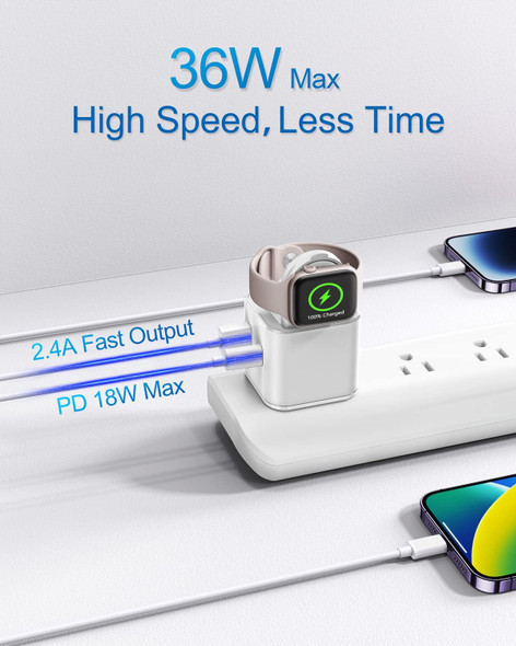 BeaSaf 36W for Apple Charging Block with Built-in Watch Charger - White