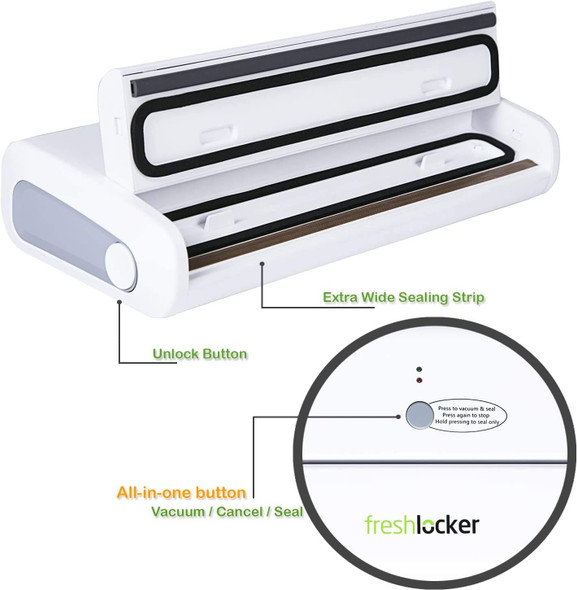 Freshlocker VS90 One-Button Type Automatic Food Vacuum Sealer Machine - White