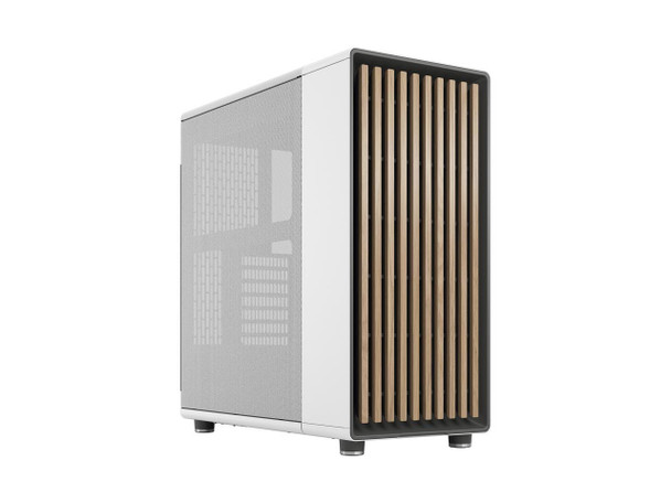 Fractal Design North ATX mATX Mid Tower PC Case - Chalk White Chassis with Oak