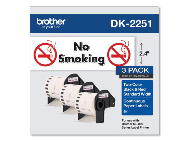 Brother Continuous Paper Label Tape, 2.44" x 100ft, White, 3 Rolls/Pack