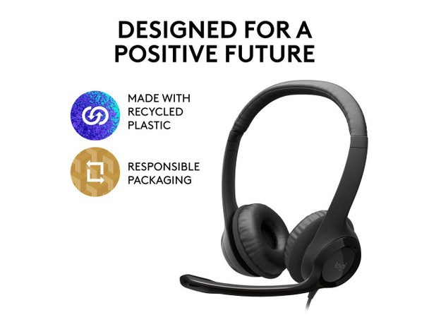 Logitech H390 Wired Headset, Stereo Headphones with Noise-Cancelling