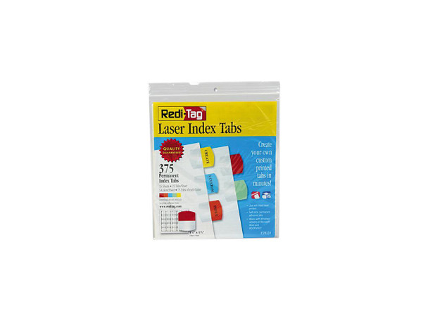 Redi-Tag 39020 Laser Printable Index Tabs, 1 1/8 x 1 1/4, 5 Colors, 375/Pack