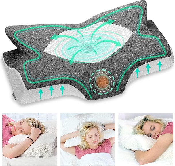 Elviros Cervical Memory Foam Contour Pillows Neck and Shoulder Pain - Queen Size Elviros Cervical Memory Foam Contour Pillows Neck and Shoulder Pain - Queen Size