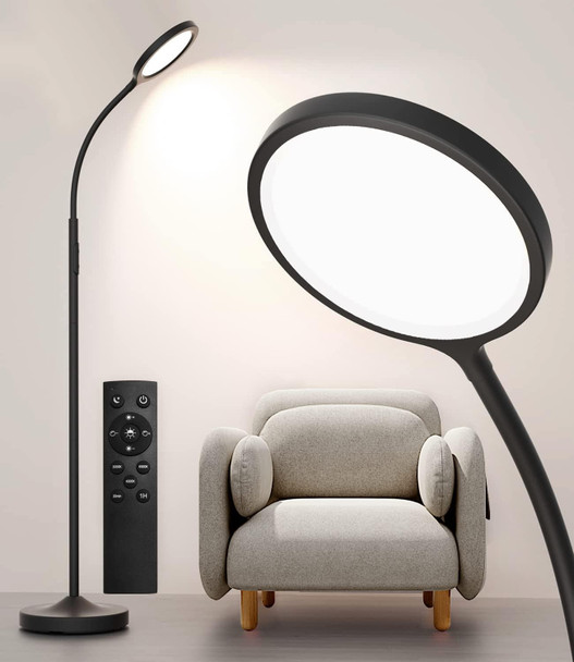 Keepsmile Modern LED Streamlined Reading Floor Lamp, White LED - MATTE BLACK