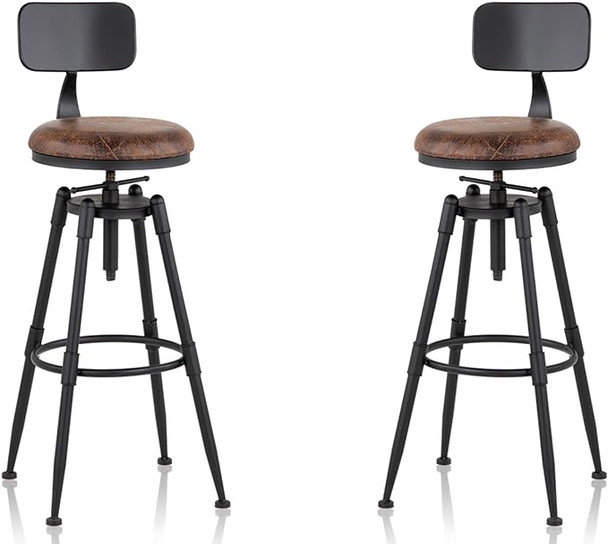 MSMV 27-35" Vintage Industrial Bar Stool Farmhouse Set 2 - Cast Steel Stool