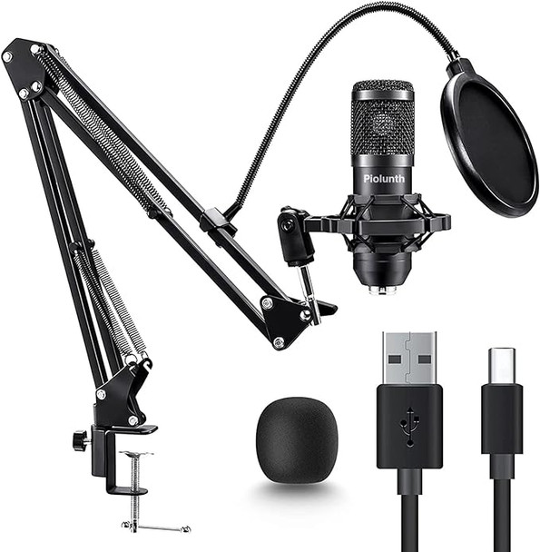 PIOLUNTH USB Microphone Plug & Play 192kHz/24bit Condenser Studio Mic Kit BLACK