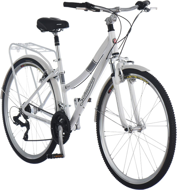 Schwinn Discover Hybrid Bike, 21 Speed, 28-Inch Wheels, Rear Cargo Rack - WHITE