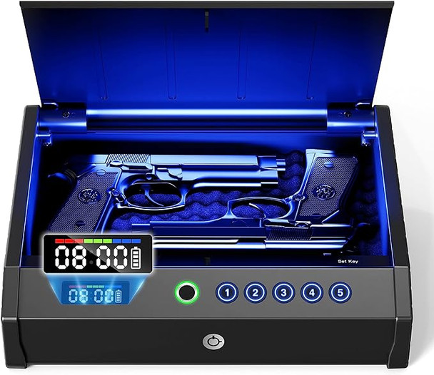 MOLICAR 443C Gun Safe Biometric Gun Safes for pistol with LCD of Battery - Gray