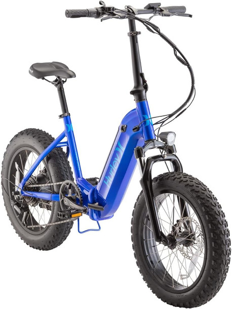 Hurley Bikes Stowaway Multi-Speed Folding E-Bike, Blue