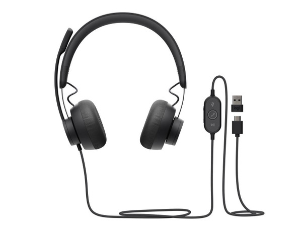Logitech Zone 750 Wired On-ear Headset with Noise-canceling microphone, USB-C