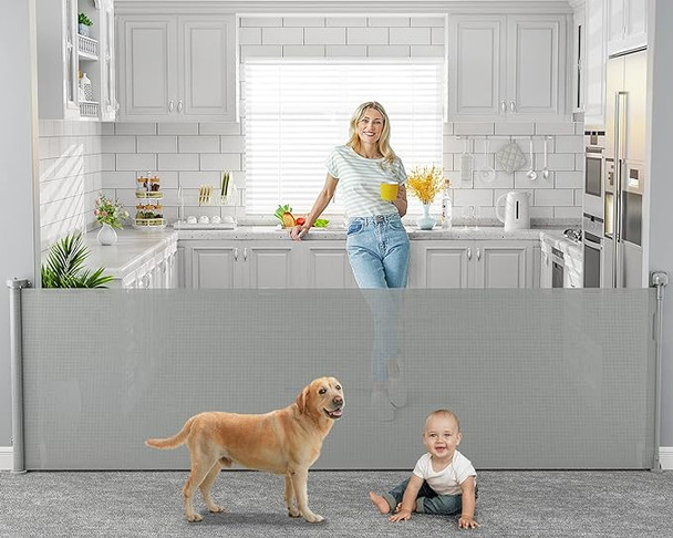 DynaBliss 118" Extra Wide Baby Gate Large Opening DynaBliss Retractable - Grey