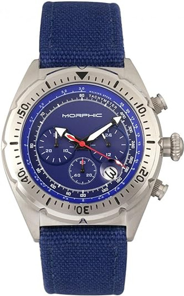 MORPHIC M53 Series Silver Case Chronograph Fiber Weaved 45mm - BLUE