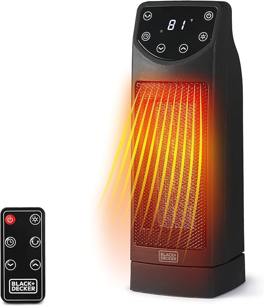 BLACK+DECKER Oscillating Space Heater Remote Control 1500W BHT907R - Black