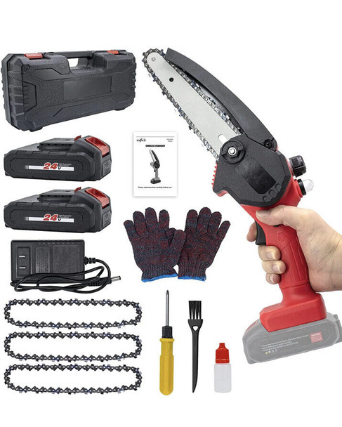 HAJACK Mini Chainsaw 6", 2 Battery Kit - RED/BLACK