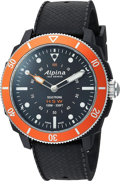 Alpina Men's Horological Analog Display Quartz Watch - Orange Bezel, Black