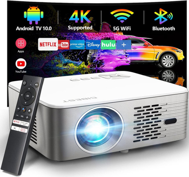 CIBEST G1 Projector 4K Support with 5G WiFi Bluetooth Native 1080P -Silver/White