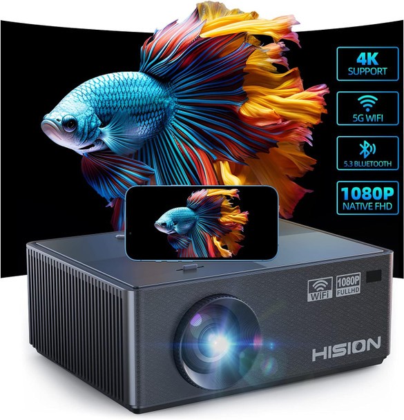 HISION Projector 4K WiFi Bluetooth Outdoor Projectors 1080P Native HI-06 - Black