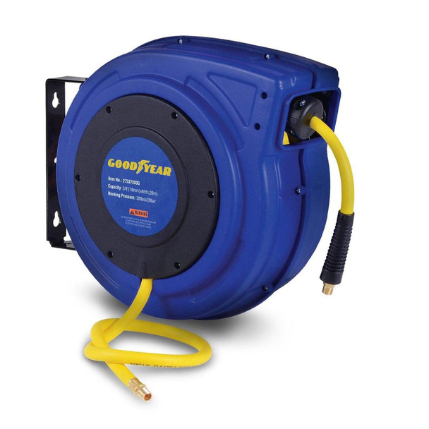 Goodyear Mountable Retractable Air Hose Reel - 3/8" x  65' Ft, 3' Ft Lead-In