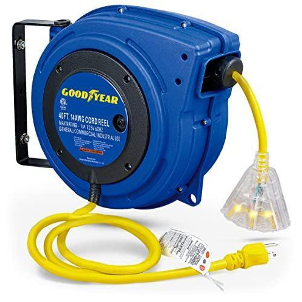 Goodyear Mountable Retractable Extension Cord Reel - 14AWG x 40' Ft, 3 Grounded