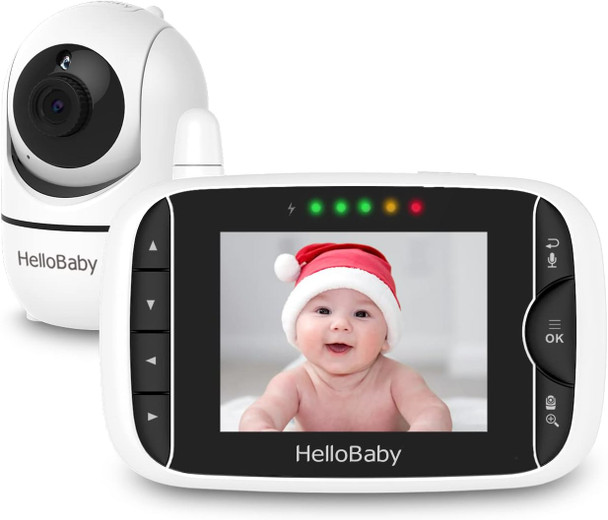 HelloBaby 3.2" Video Baby Monitor w/ Remote Camera Pan-Tilt-Zoom HB6588 - White