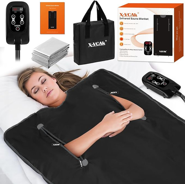 X-Vcak Sauna Blanket Sauna Portable 86-158℉ 20-60 Minutes Timer - Black