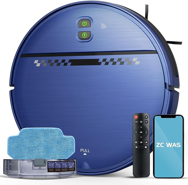 ZC WAS Robot Vacuum 2 in 1 Mop Combo APP Voice and Remote Control - Light Blue