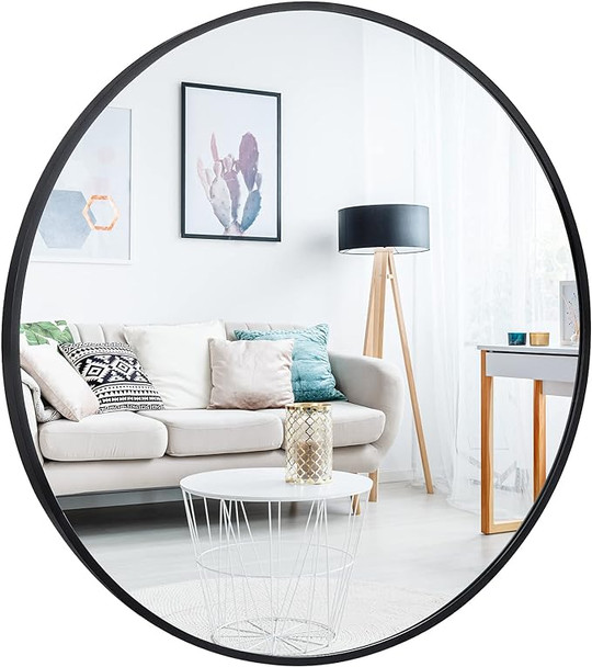 ZENSTYLE 24" Round Wall Mirror Modern Black Frame Bathroom H01-2756-G4D - BLACK