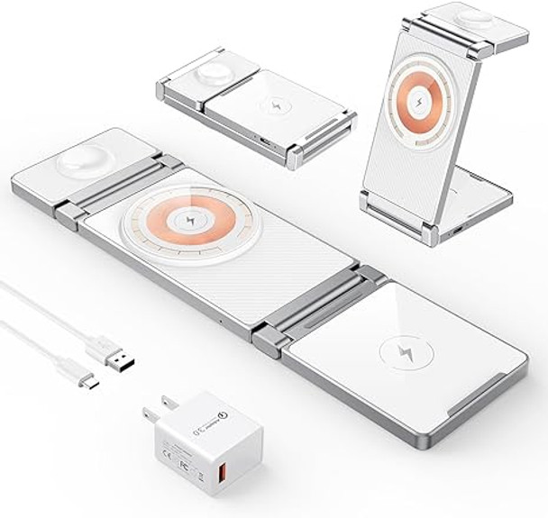Hohosb Magnetic Charging Station 3 in 1 Foldable Zinc Alloy Wireless A80 - White