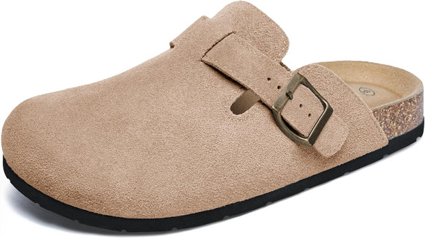 Xiakolaka Women's Suede Clogs Buckle Slip on Footbed Clog Slippers Apricot 10