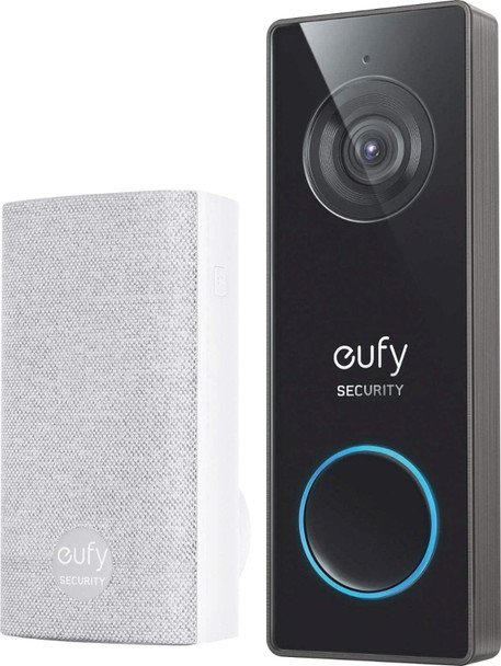 eufy T8202 Security Wired 2K Video Doorbell - White Base, Black Doorbell