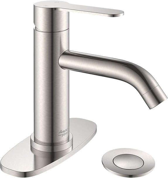 AMAZING FORCE Faucet Single Handle Pop Up Drain Deck Plate - Brushed Nickel