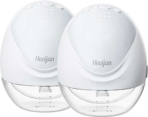 Heoijan Breast Pump Hands Free Wearable Pumps for Breastfeeding 2 Pack - White