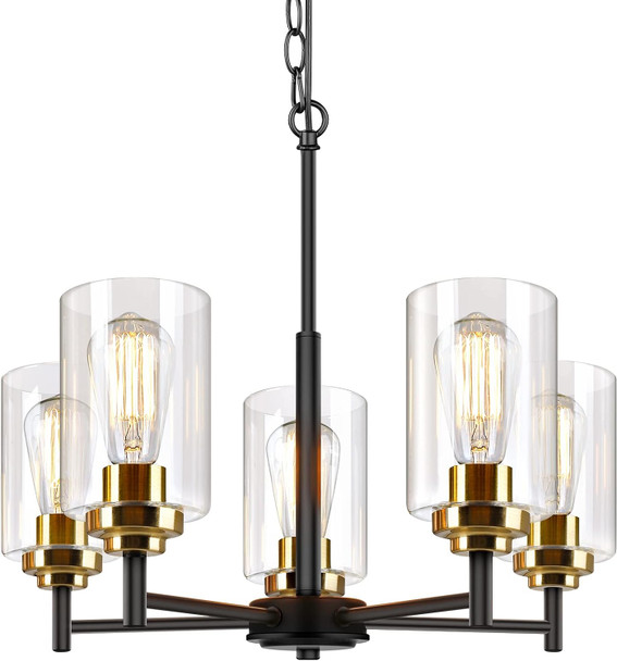Sucolite 5-Light Chandelier with Clear Glass Shades 3358-P5-BK - Black/Gold