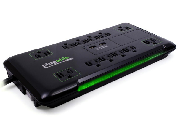 Plugable Surge Protector Power Strip - 12-Outlet, 2-Port USB, 6ft (1.8m)