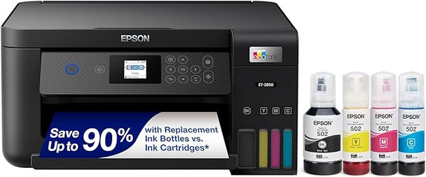 Epson EcoTank ET-2850 Wireless Color All-in-One Cartridge-Free Medium - Black