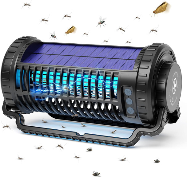 Lemyzo BK-29 Solar Bug Zapper Outdoor, Mosquito Light Sensor, 4000mAH - BLACK