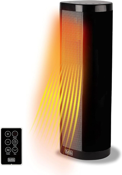 BLACK+DECKER Ceramic Space Heater Adjustable Thermostat Tower Heater - Black