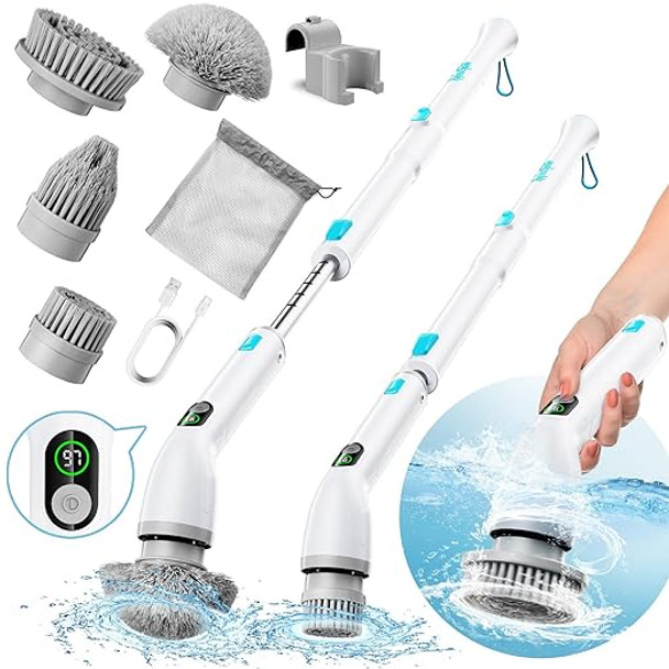 REFLEXNOW Electric Spin Scrubber Shower Cordless Brush Full-Body LCD - WHITE