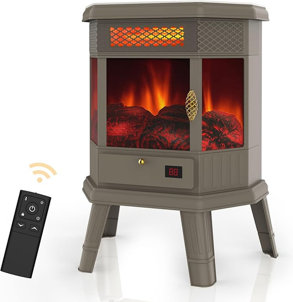 REALSMART Electric Fireplace Heater 22'' Freestanding Stove Infrared - BROWN
